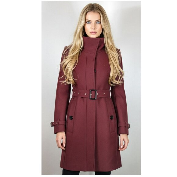 Burberry Technical Wool Cashmere Funnel Neck Coat, Burgundy, Size 0 US, 2 UK - Picture 1 of 11